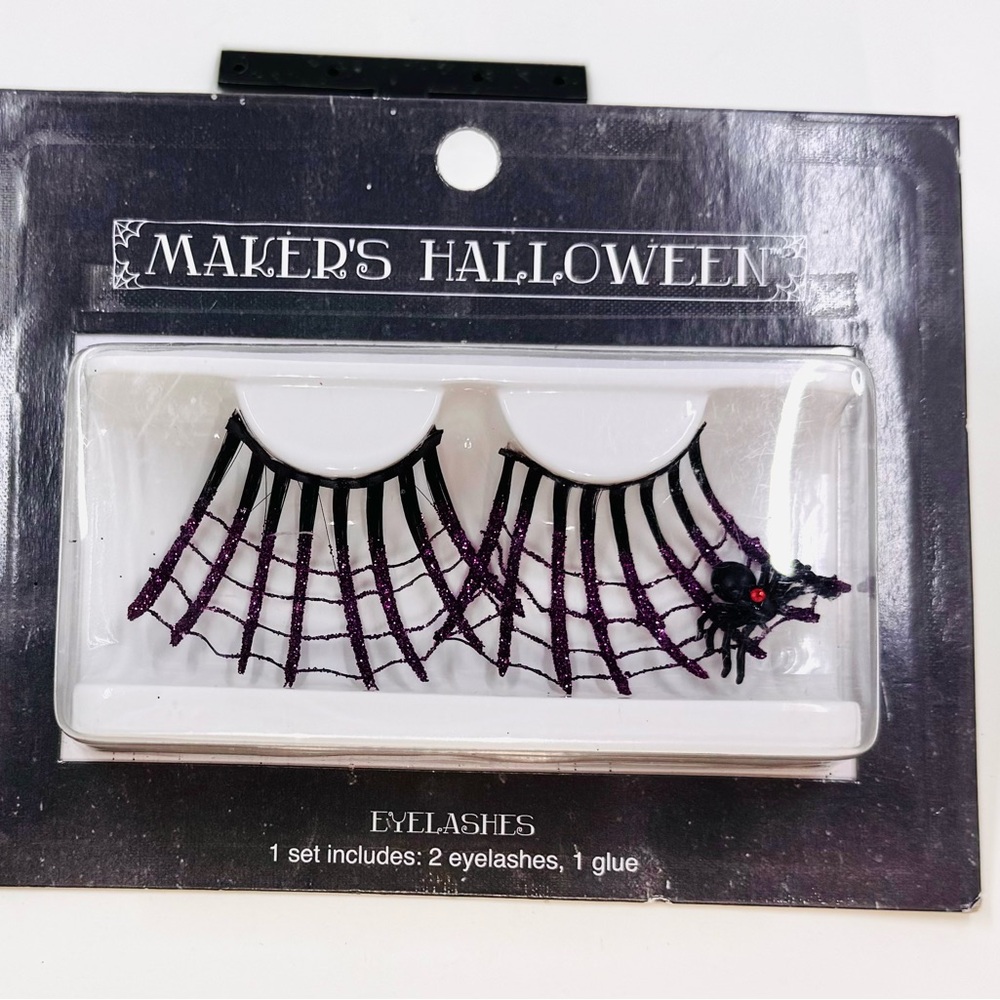 Maker's Halloween Spider Web Eyelashes w/Black Spider NIP